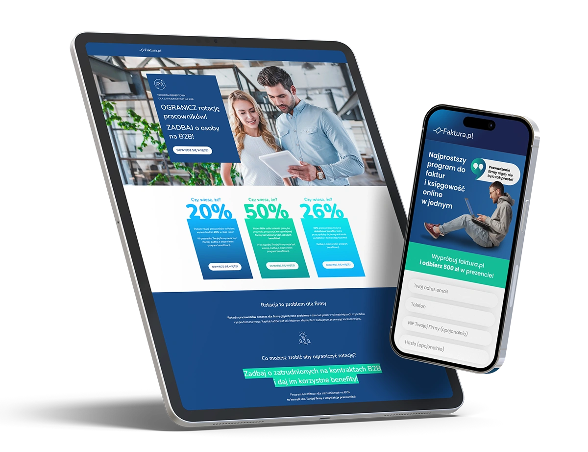 projekt graficzny landing page, kodowanie, formularze, mobile web, rwd design